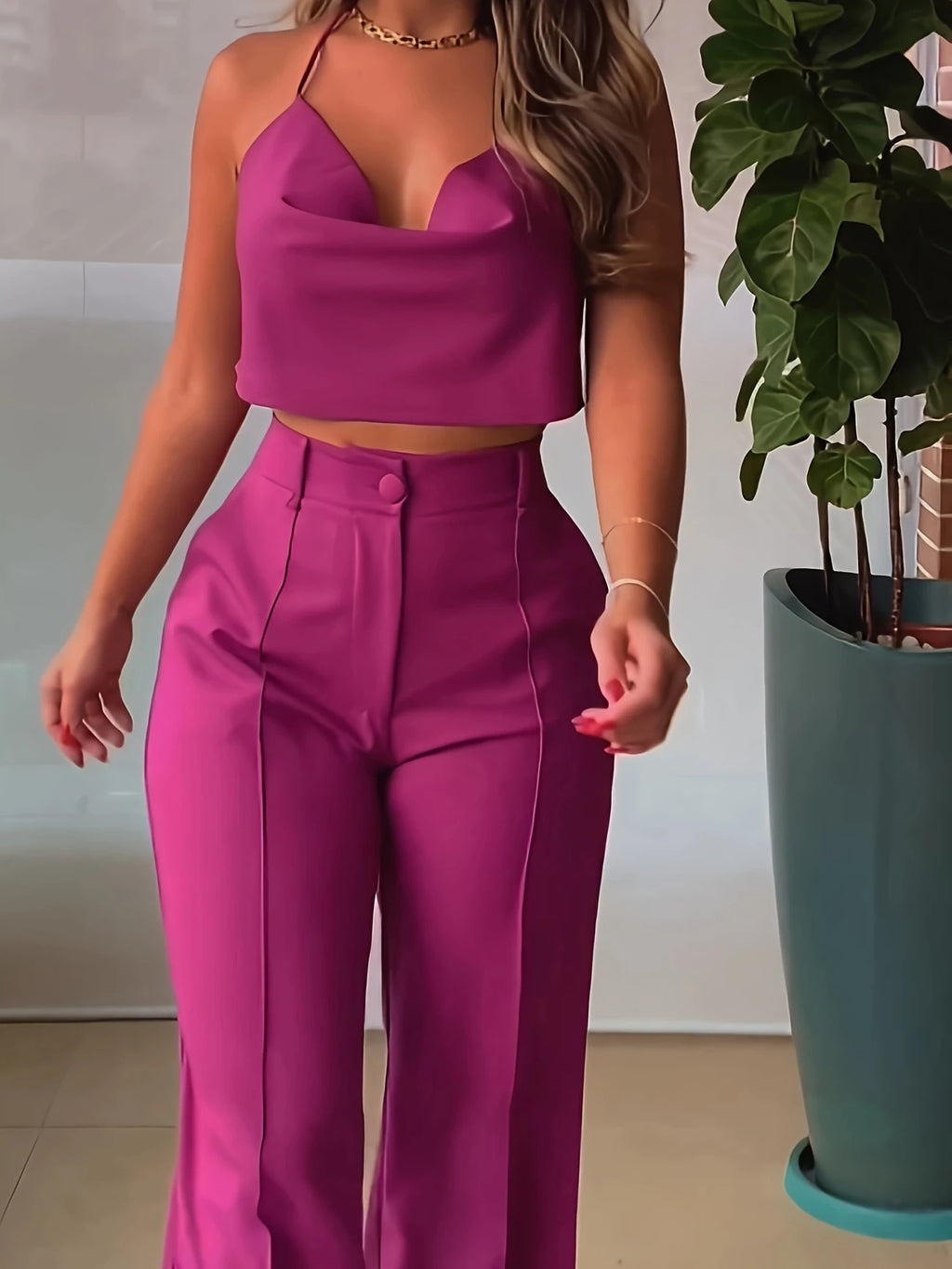 Polyester Fiber Women's Top Set S-XL
