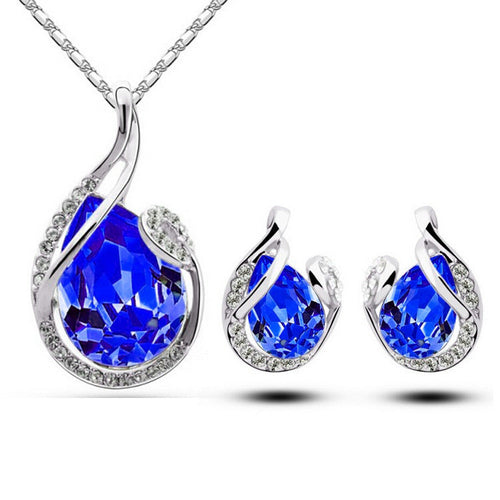 3pcs Rhinestone Water-Drop Necklace & Earrings Set for Women Valentine's Day