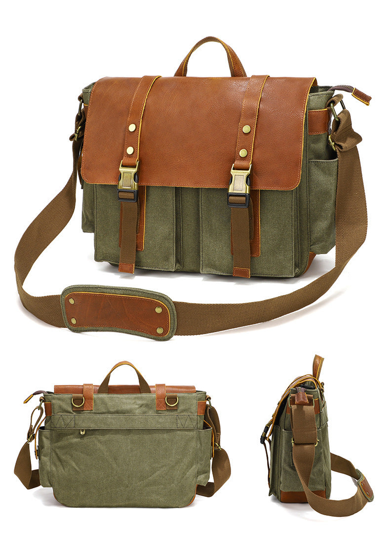 Sac bandoulière en toile cirée et cuir de vachette