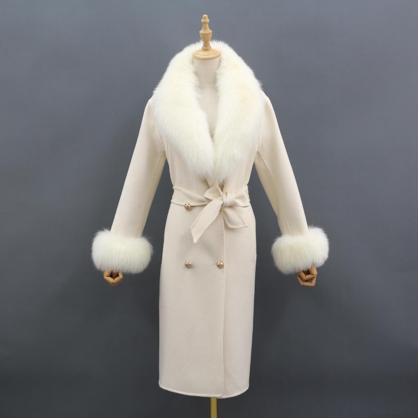 Fox Fur Detachable Collar Double-Sided Green Fruit Coat