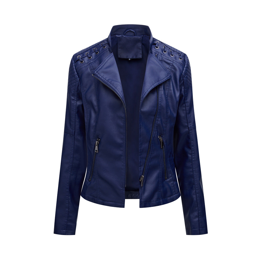 Women’s Slim Short PU Leather Motorcycle Jacket