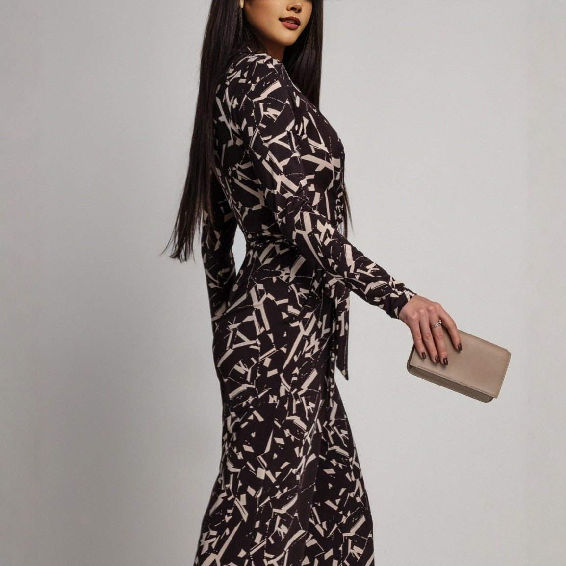 Combinaison à manches longues imprimée à col en V, style européen et américain