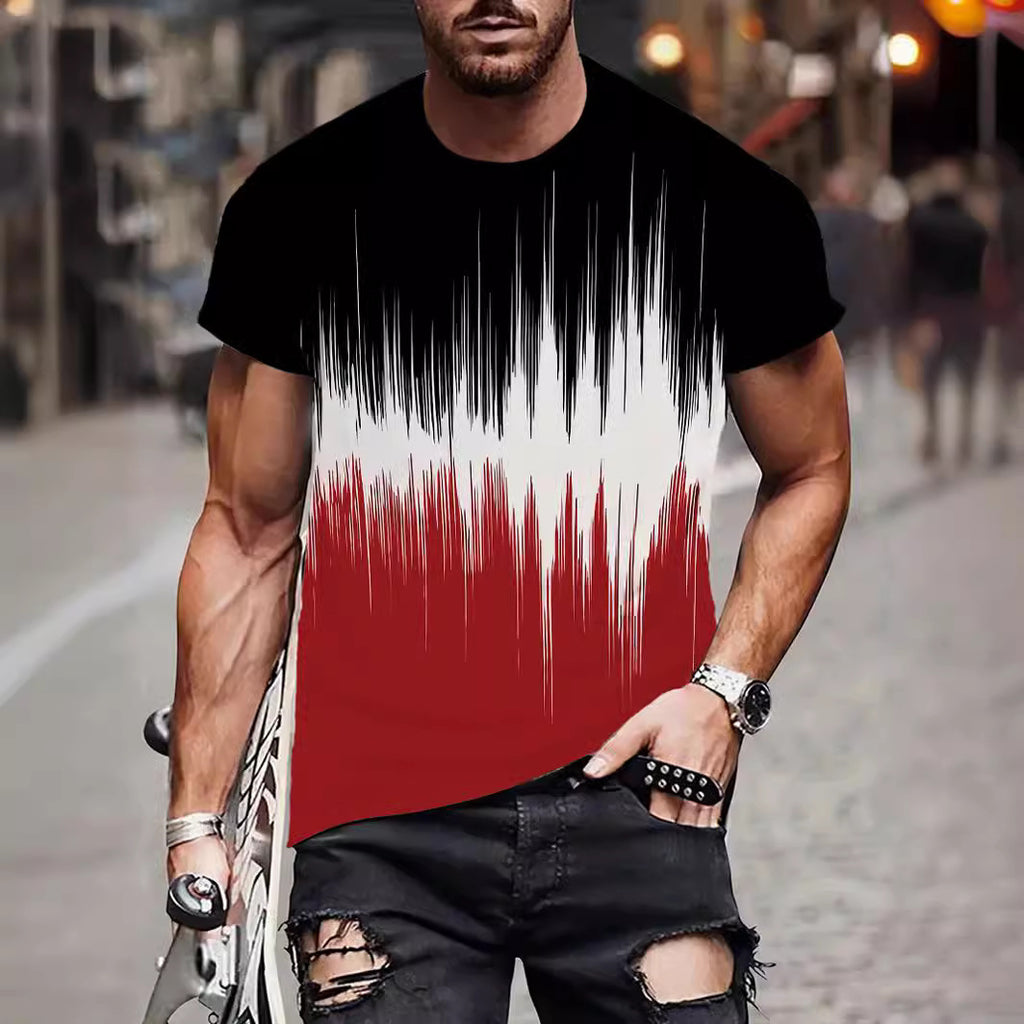 Men's Loose Fit 3D Digital Print Round Neck Short Sleeve Shirt