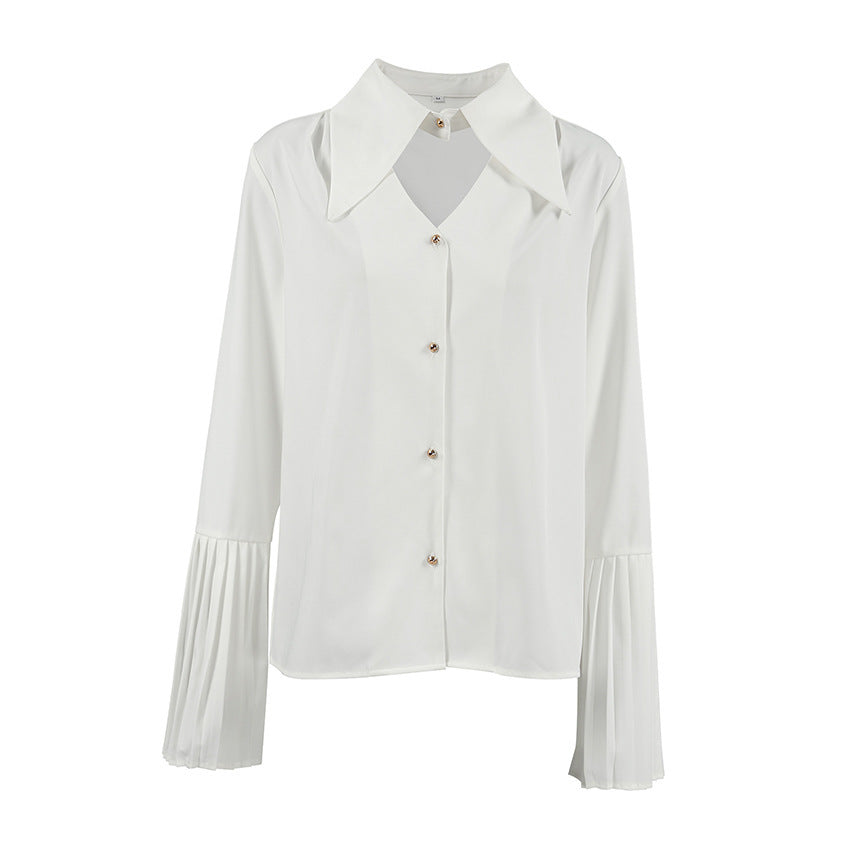 Slim-Fit Long Sleeve Hollow-Out Shirt for Women
