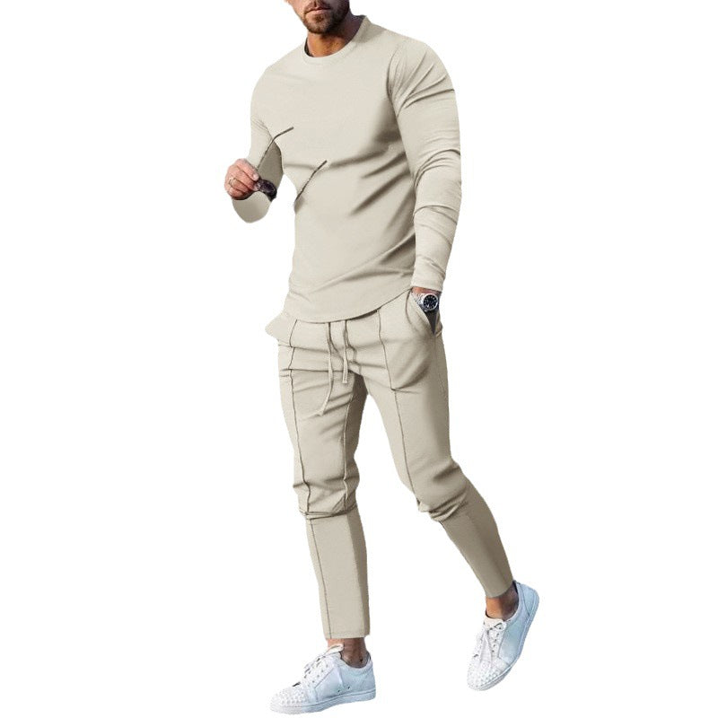 Ensemble pull col rond à manches longues coupe ajustée et pantalon cigarette à cordon de serrage pour homme