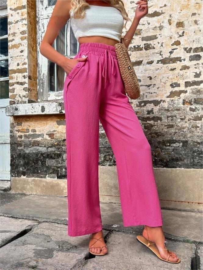 High Waist Casual Women's Pants with Elastic Drawstring & Pockets