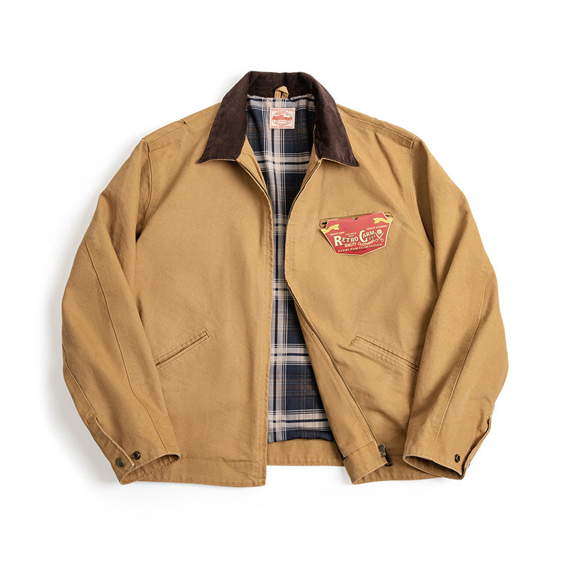Manteau d'automne pour homme en toile de coton noire à col rabattu