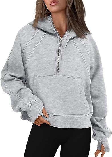 Sweat-shirt à capuche zippé avec poche Coupe ample Manches longues Pull pour femme
