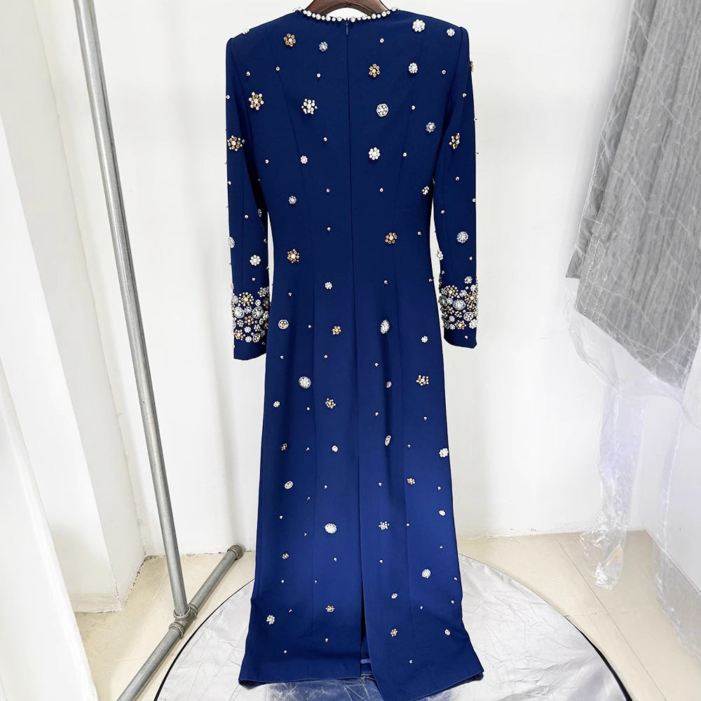 Fashion Temperament Heavy Industry Beads Diamond Slim Long Dress