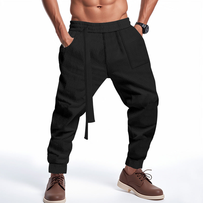 Men's Casual Pants Solid Waffle Male Hip Hop Streetwear Track Pants