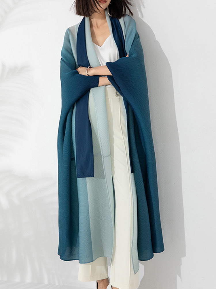 معطف ترنش مطوي للنساء العربيات، خريفي جديد، لون متدرج، فضفاض