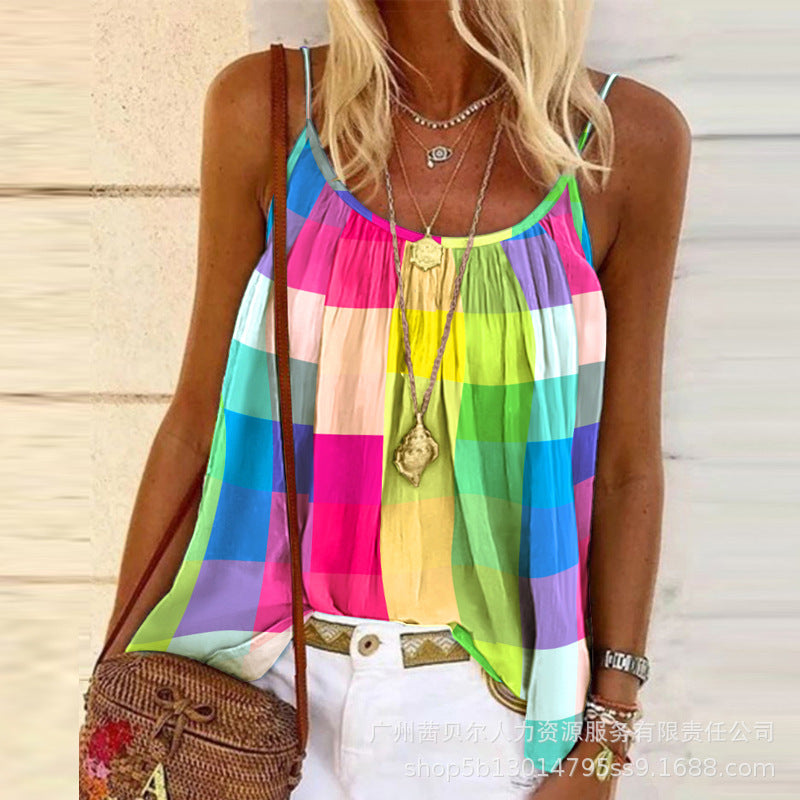 Women's Sling Color Plaid Printed Top