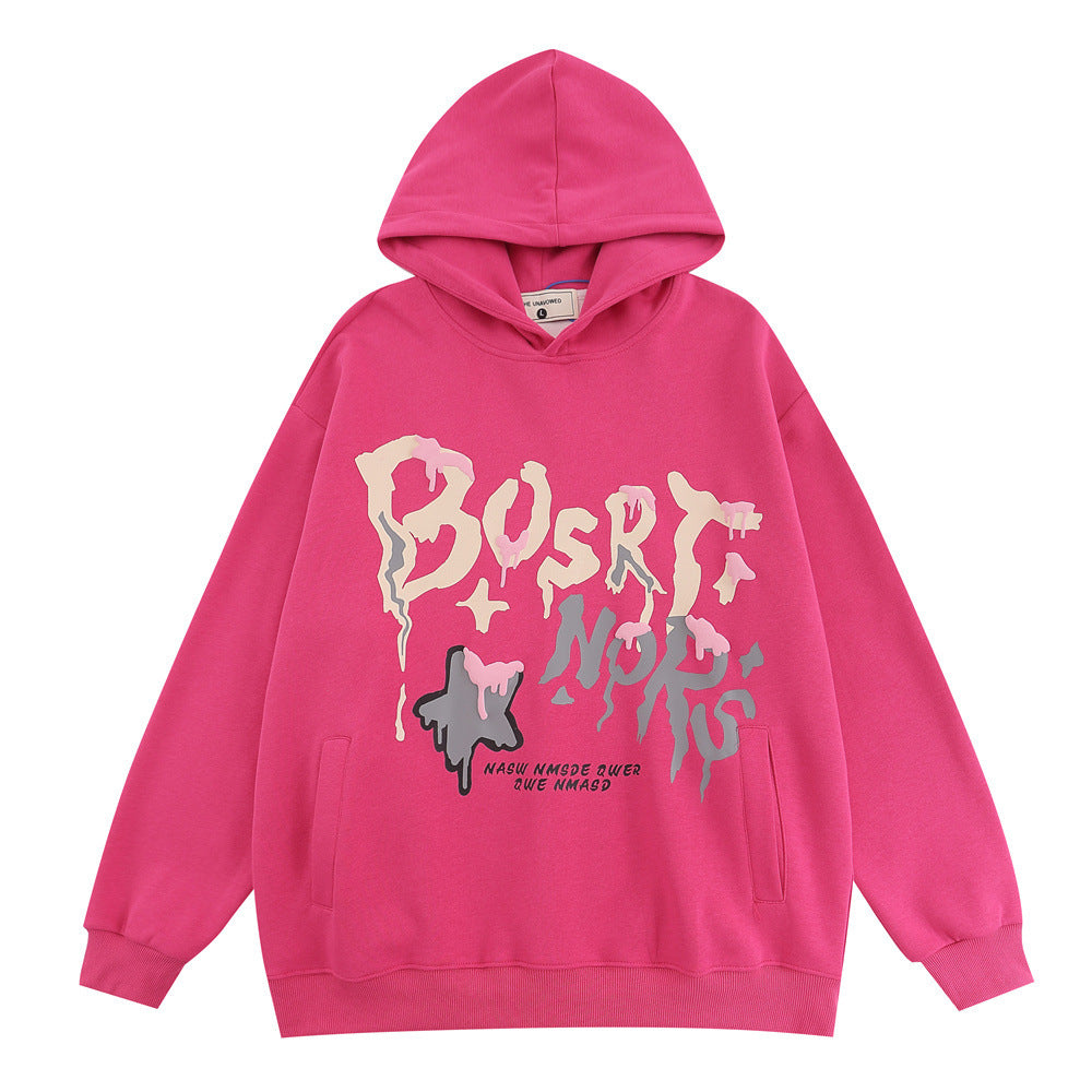 Sweat à Capuche en Coton avec Lettres Graffiti et Imprimé en Relief pour Homme, Coloris Noir, Rouge Rosé, Kaki