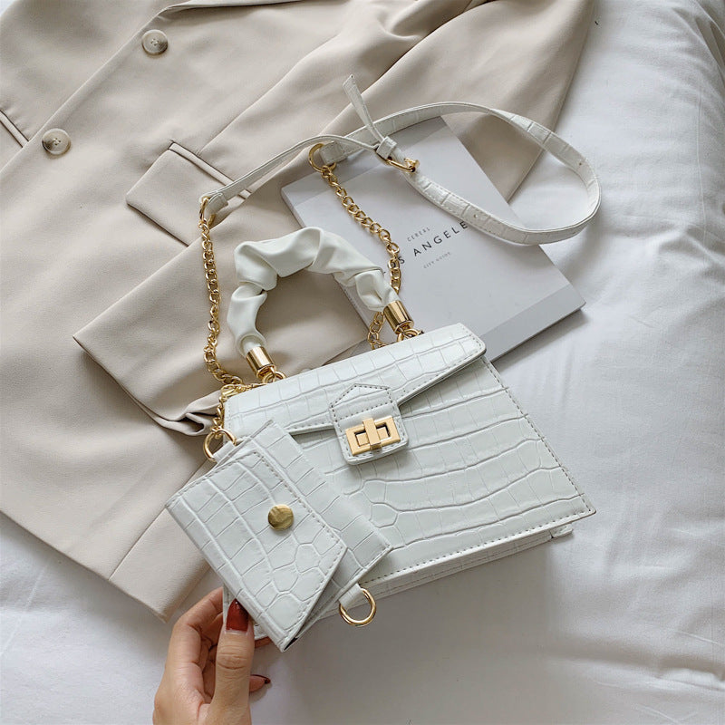 Portable Small Square PU Bag with Soft Handle and Lock Closure