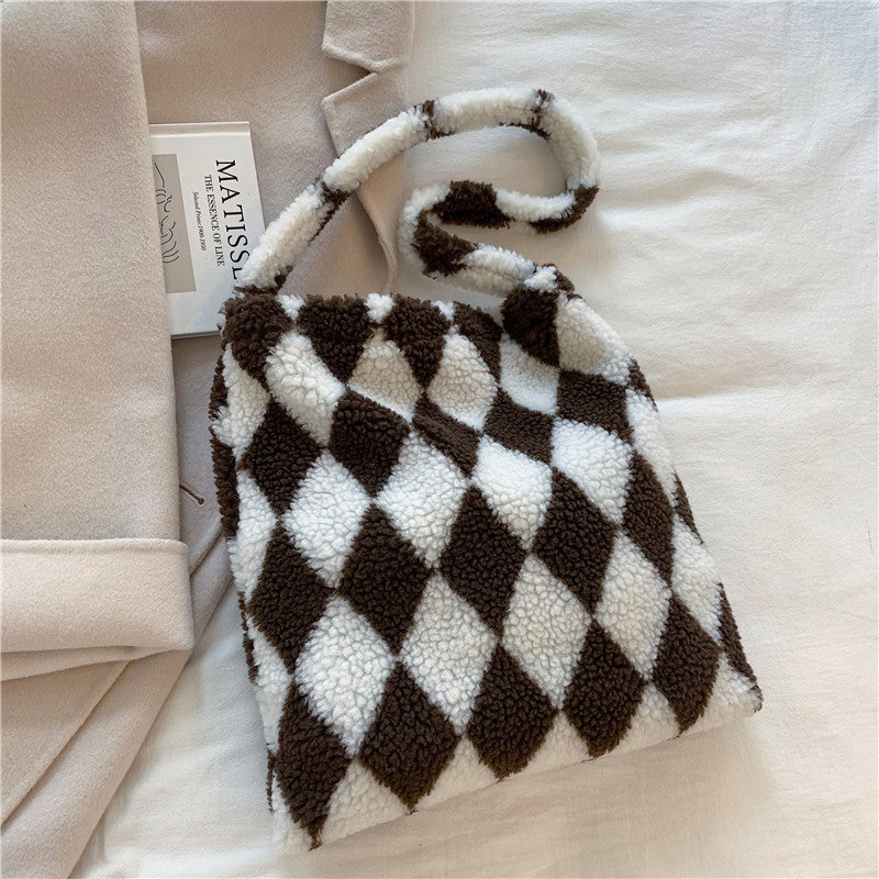 Grand sac shopping en peluche d'hiver pour femmes