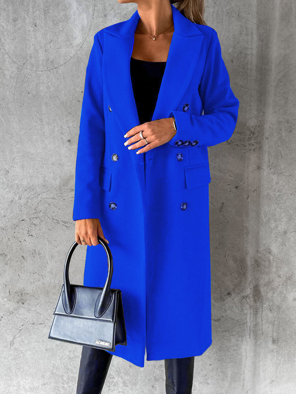 Manteau long d'hiver ajusté à revers double boutonnage pour femme