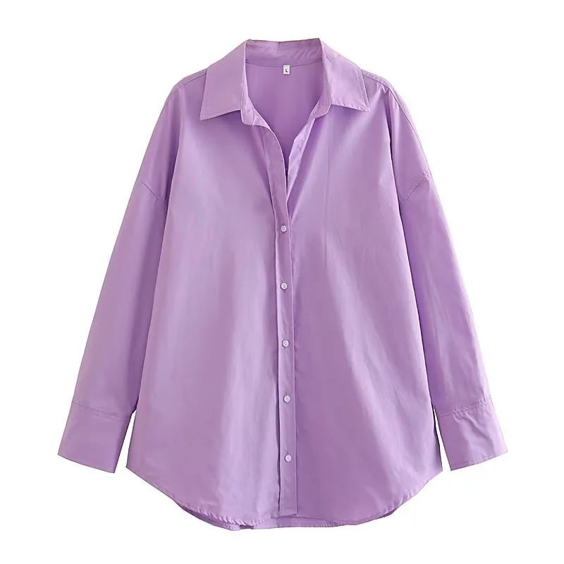 Chemise Popeline Multi-Couleur Décontractée Urbaine Manches Longues Fibre de Polyester