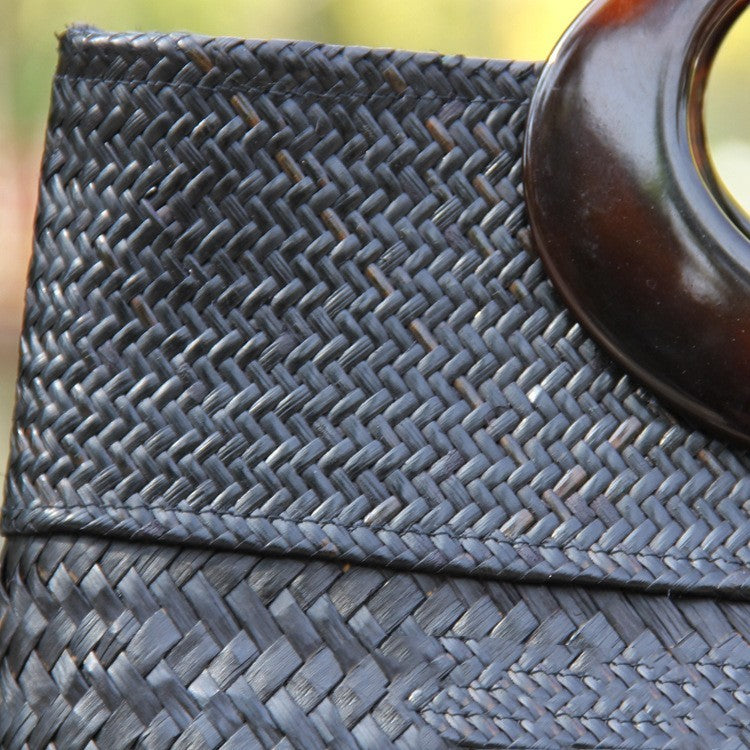 Handmade Black Straw Rattan Women's Handbag 37CM