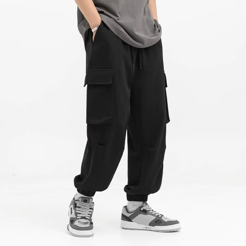Men's Loose Tapered Cargo Pants Mid Waist Cropped Summer