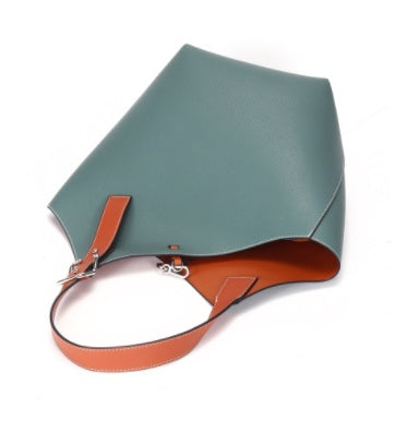 Girls' High-Grade Cow Leather Handbag - Black & Blue