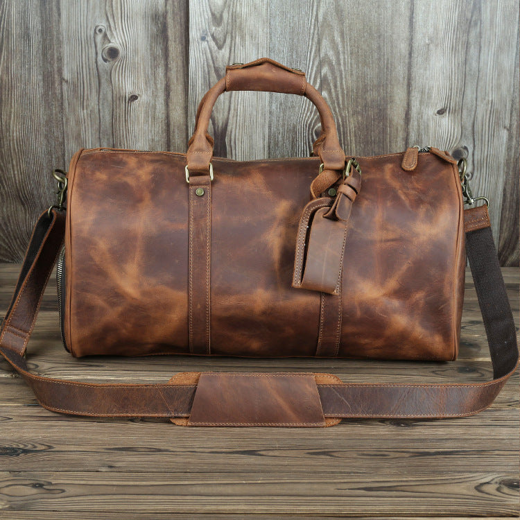 Sac de Voyage Homme Vintage en Cuir Crazy Horse Grande Capacité 50cm