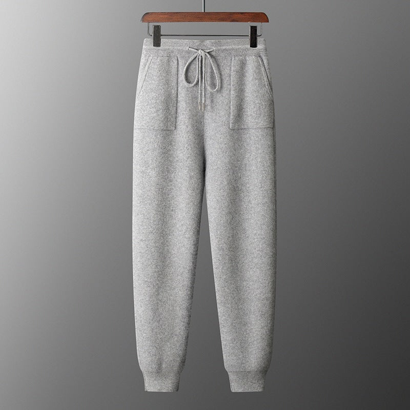 Men's Hooded Knitted Sweatshirt & Long Pants Set - Casual Solid Color