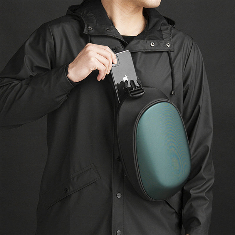 Hard Shell Round Shoulder Bag for Men and Women, Small PVC Chest Bag with Zipper Closure