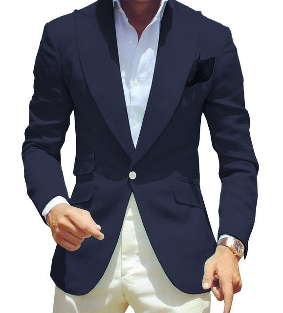 Men's Pure Color Polyester Suit Jacket Simple Temperament