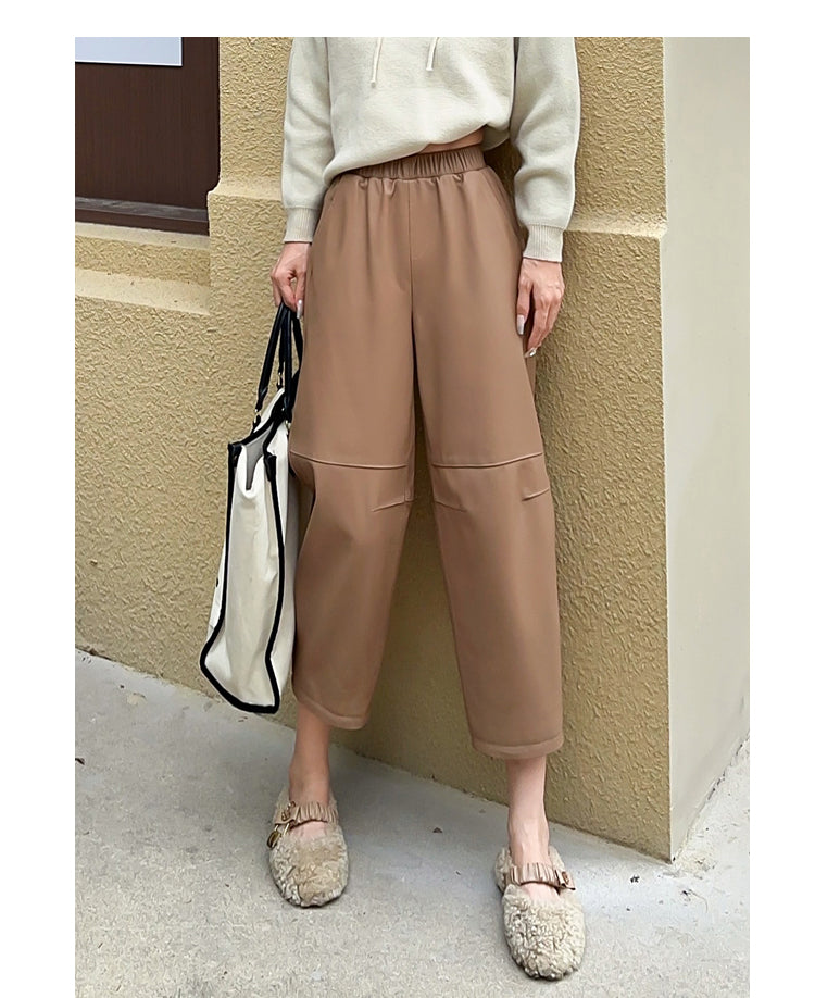 Women's Casual Wide-Leg Leather Trousers