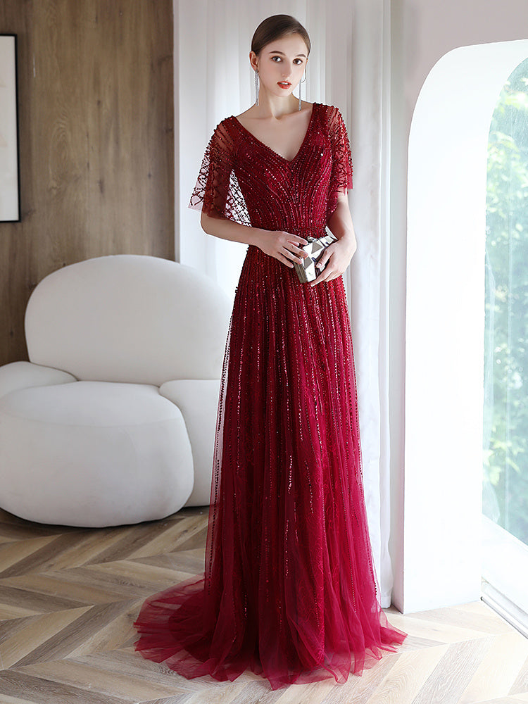 Robe de soirée haut de gamme unie pour femme en fibre de polyester
