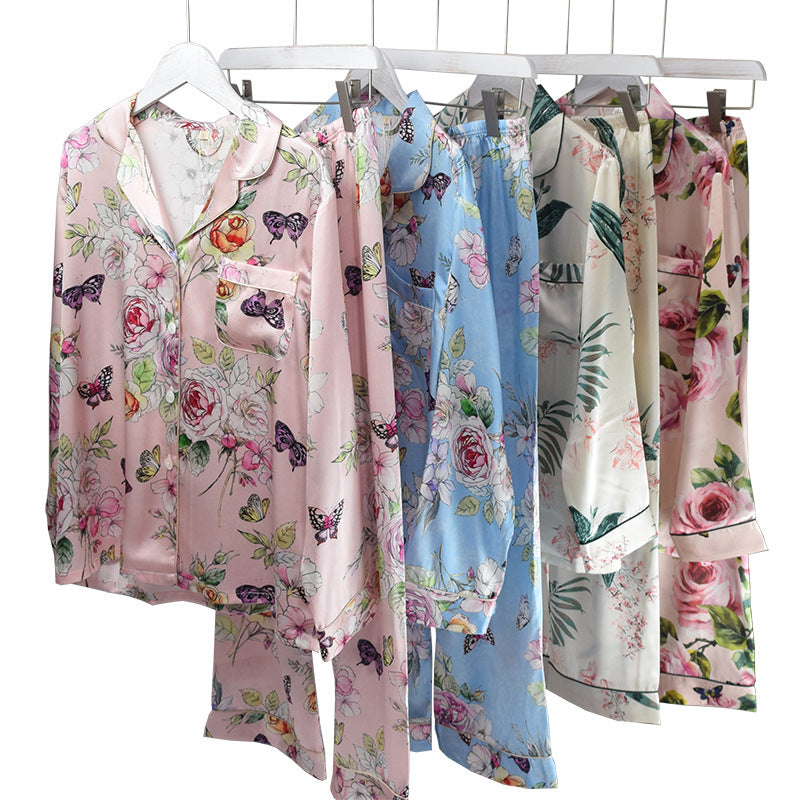 Ensemble Homewear Grande Taille en Soie de Mûrier Imprimée à Manches Longues