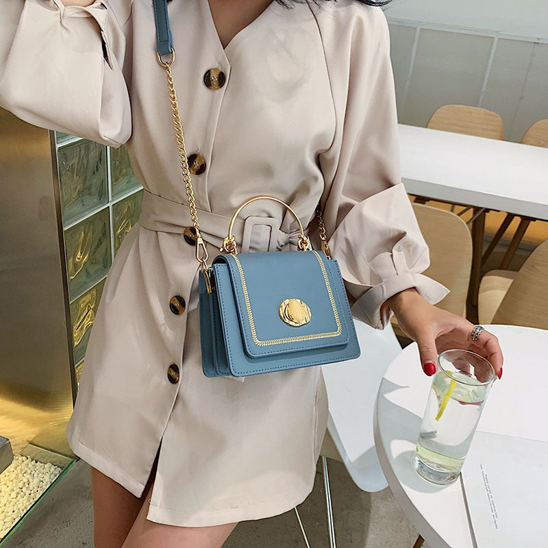 Personalized PU Metal Lock Handbag Horizontal Square