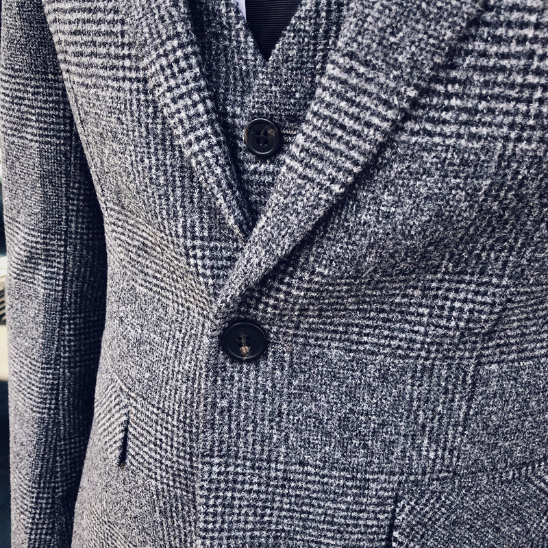 Men's Slim Fit Light Gray Stand Collar Blazer, Cotton-Polyester, EUR48-58