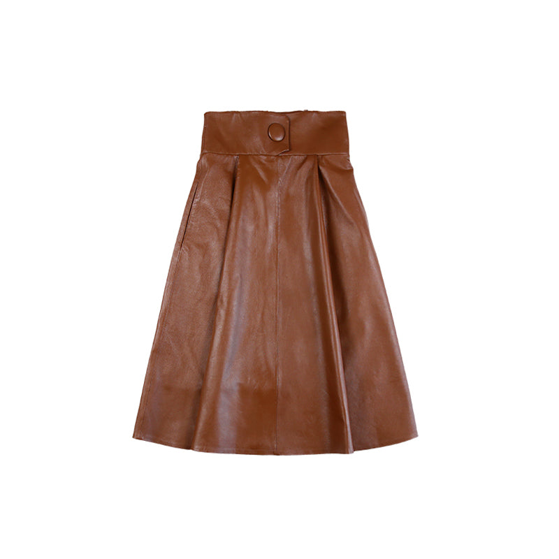 Sheepskin High Waist Mid-Length Over The Knee Slim Skirt