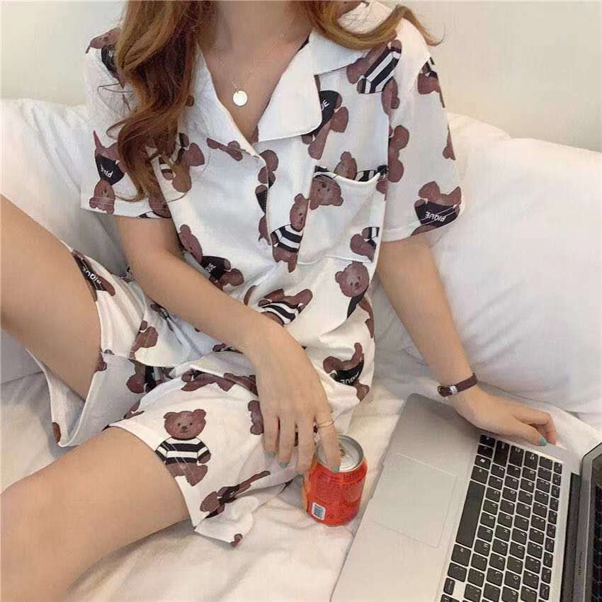 Ensemble de pyjama fin à cardigan pour femme, style japonais, dessin animé mignon