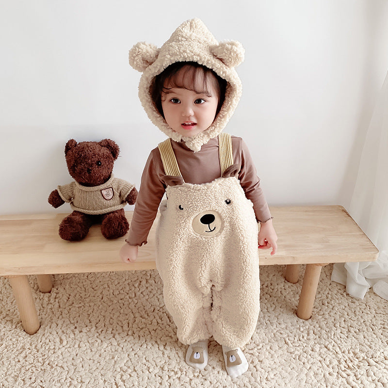 Combinaison bébé automne-hiver en velours avec bretelles ours