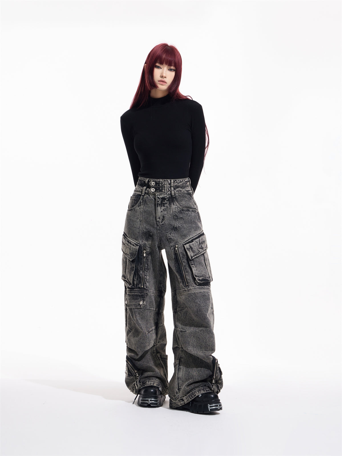 Retro Wide Leg Multi-Pocket Denim Jeans