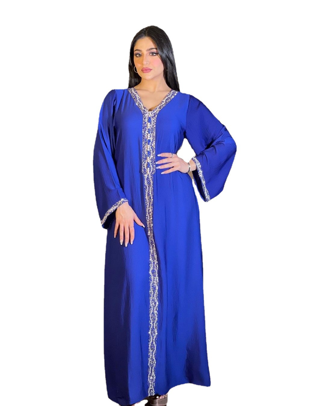 Robe Abaya bleue à diamants pour femme, style arabe, Dubaï