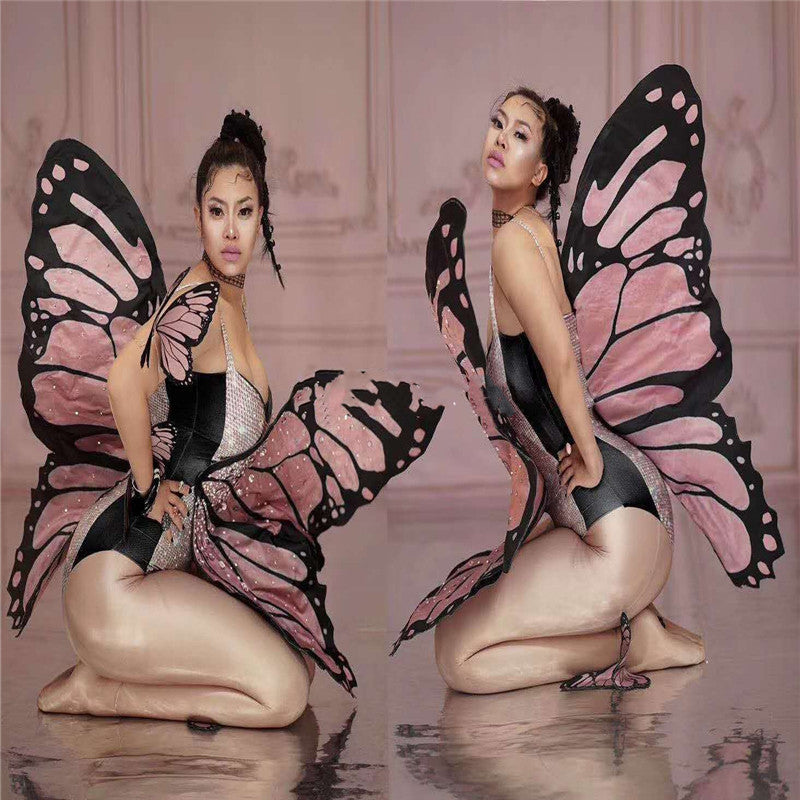 بدلة قطعة واحدة بتصميم أجنحة فراشة وردية للحفلات