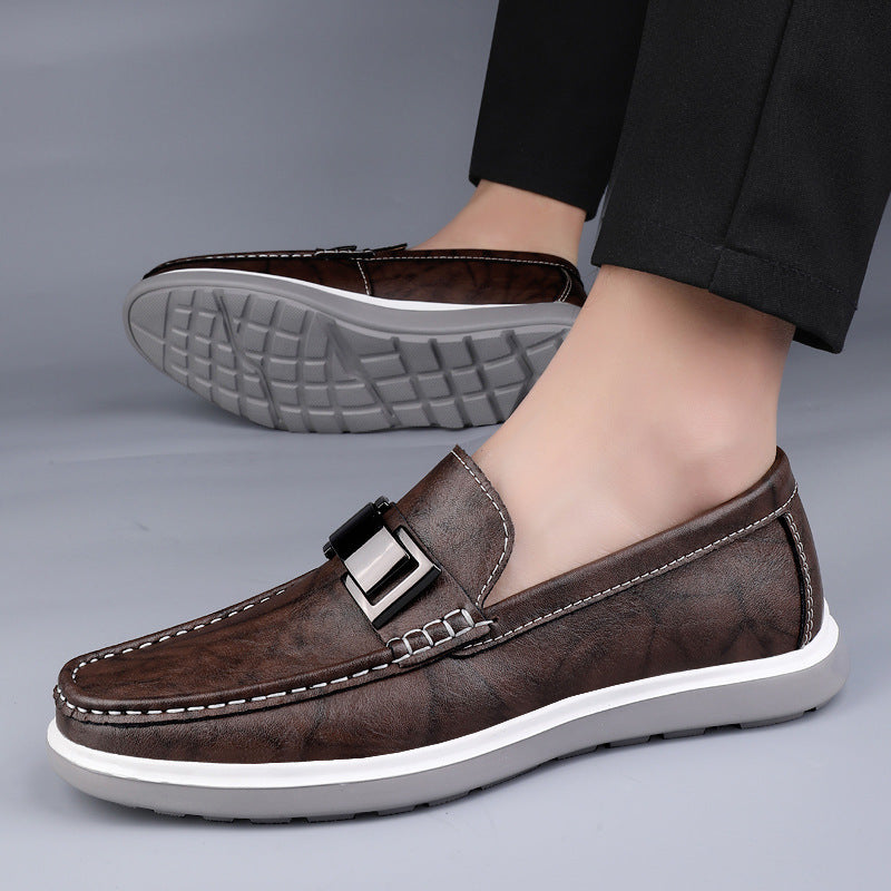 Men's Casual Spring Low-Top Slip-On Flats in Black, Gray & Brown