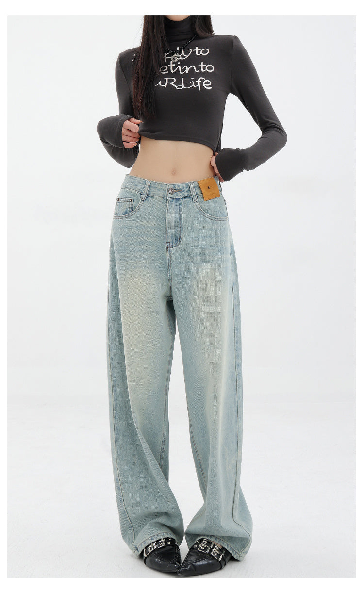 High Quality Blue Retro Straight Loose Jeans