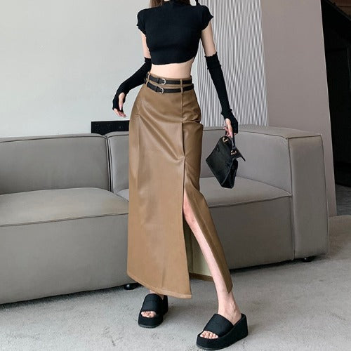 Black PU Leather Hip Skirt for Women