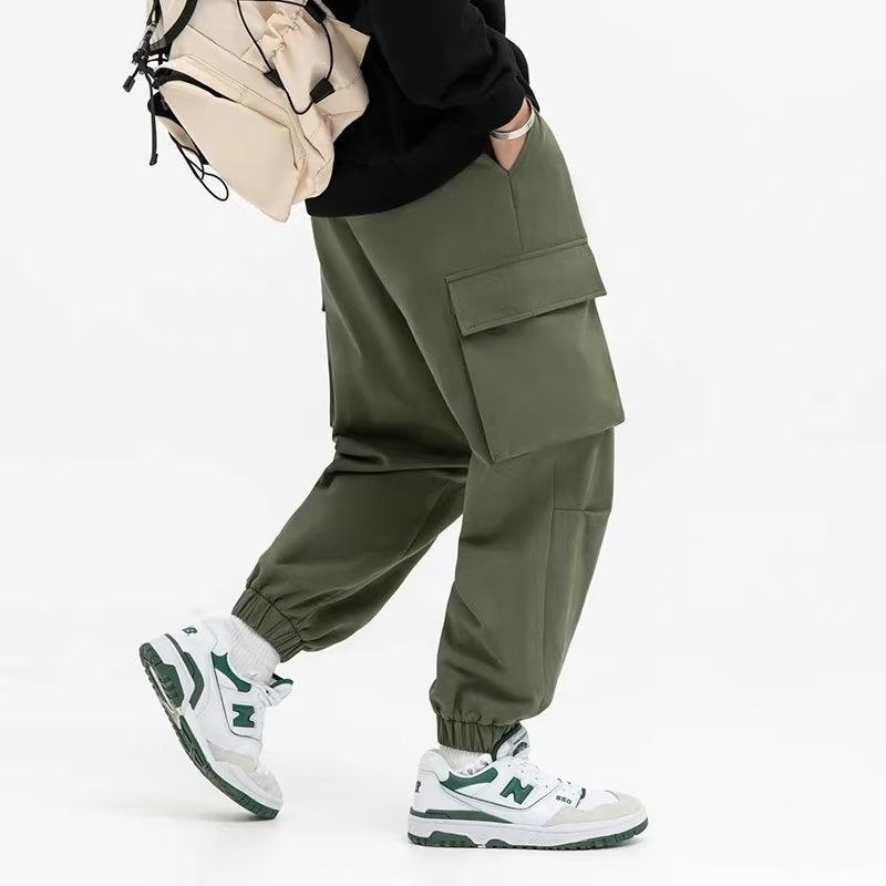 Men's Loose Tapered Cargo Pants Mid Waist Cropped Summer