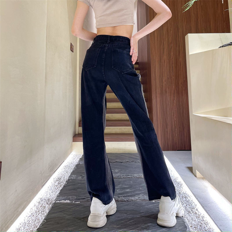 Women's High Waist Slimming Black Denim Jeans - Casual All-Matching