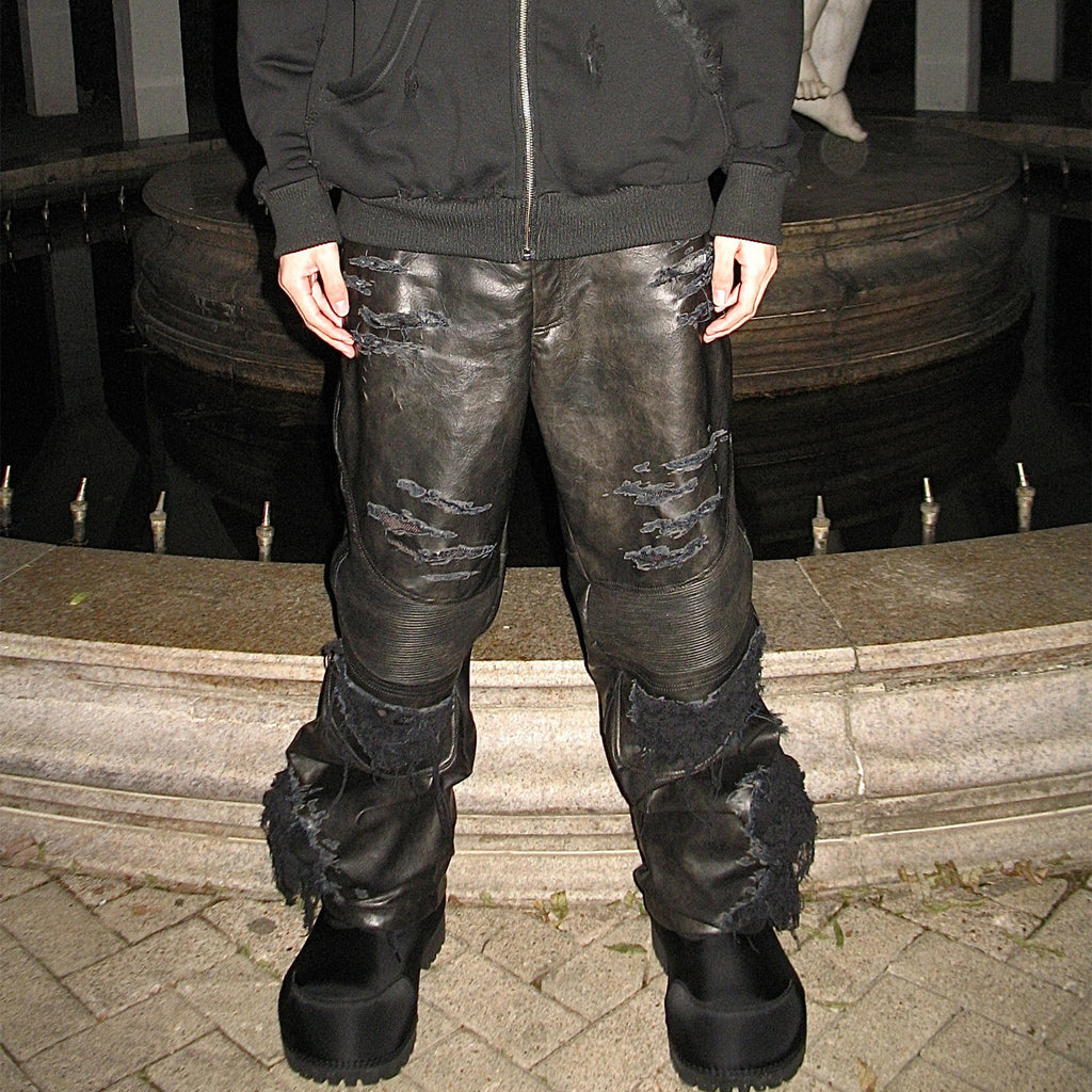 Pantalon en cuir Composite Fading Old Locomotive noir coupe ample hiver