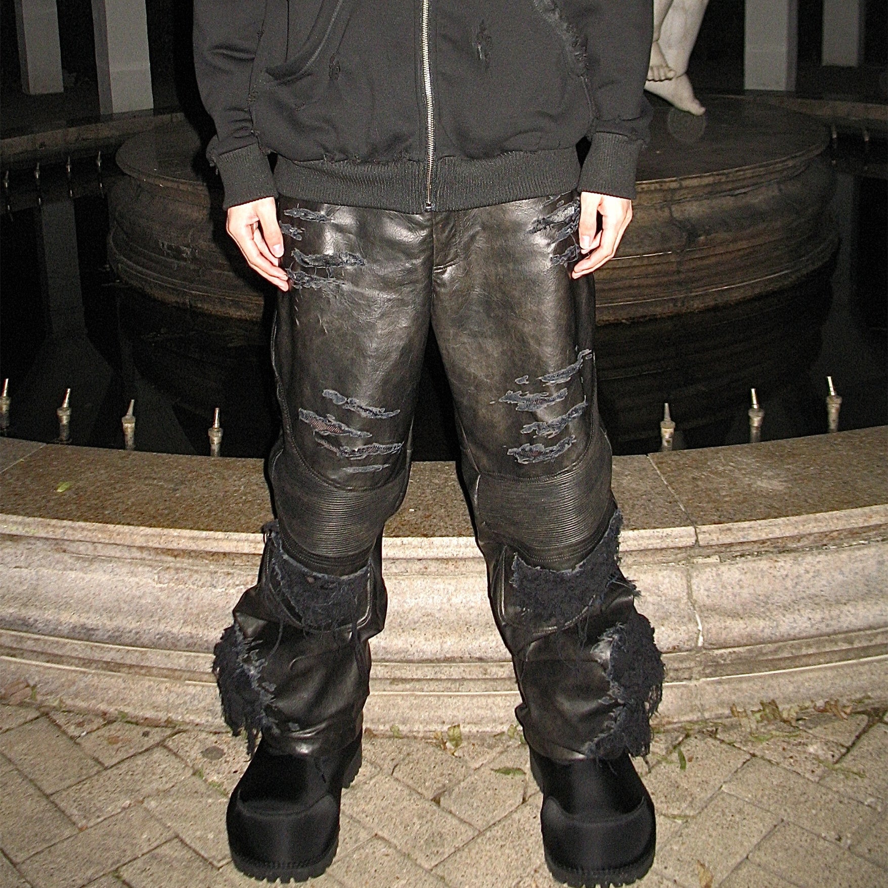 Pantalon en cuir Composite Fading Old Locomotive noir coupe ample hiver