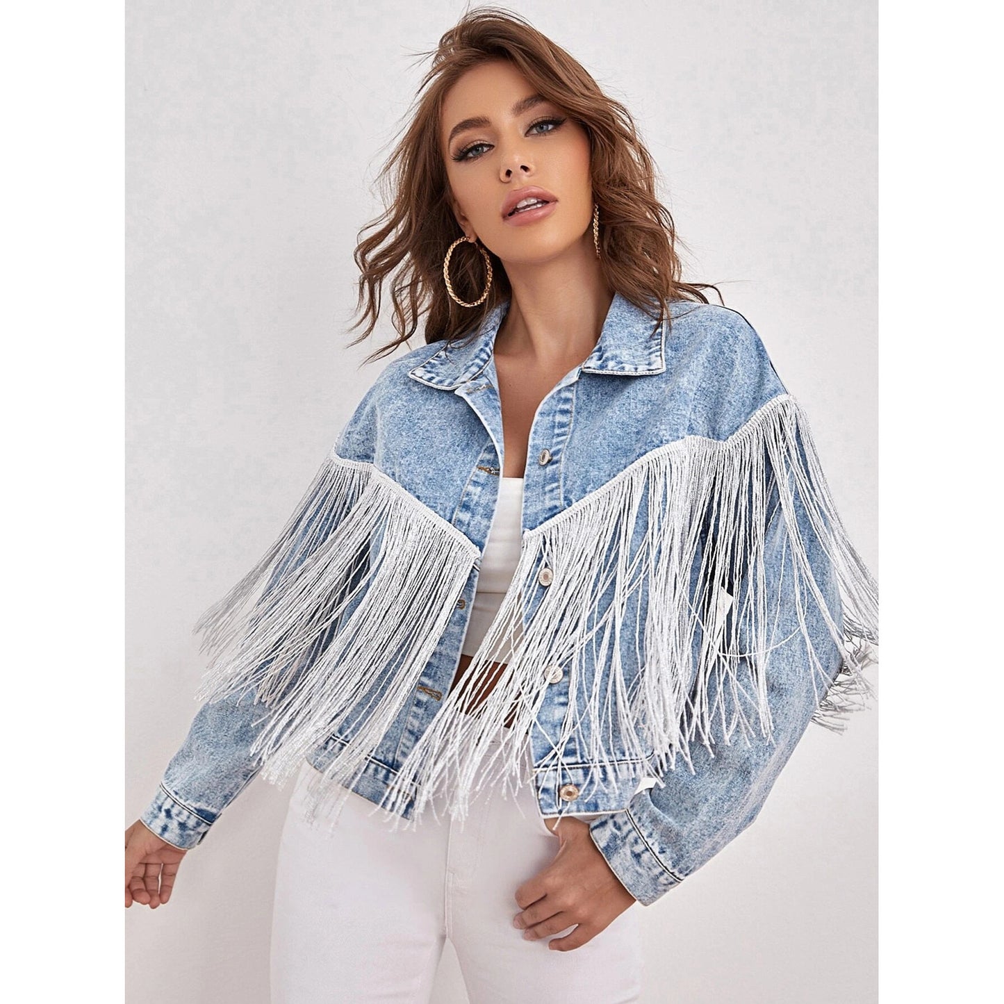 Flip Collar Stir Fried Denim Coat Girl