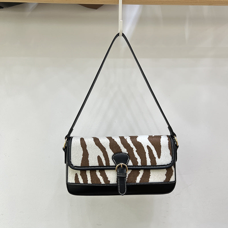 Women's Fashion Personality Splicing Zebra Pattern Satchel