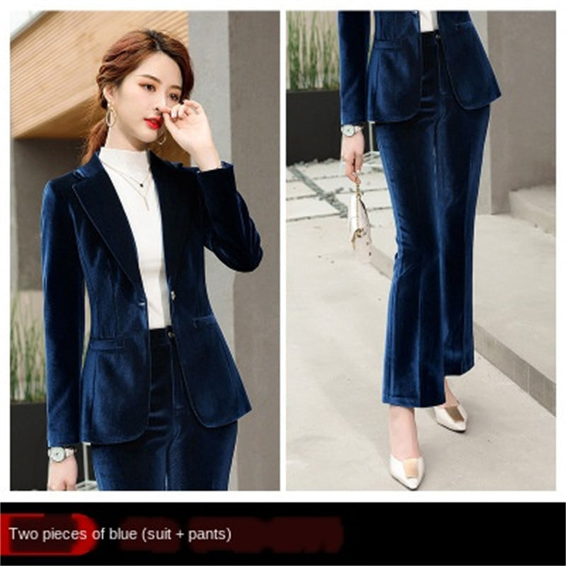 Gold Velvet Solid Color Small Women's Suit Jacket