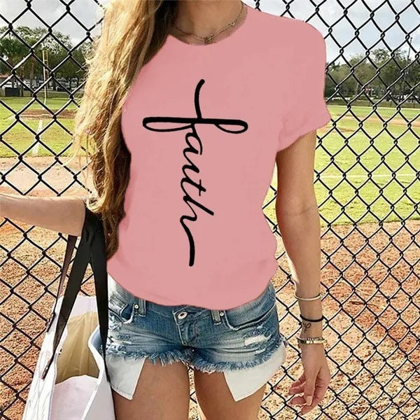 Letter Print Round Neck Short Sleeve T-Shirt